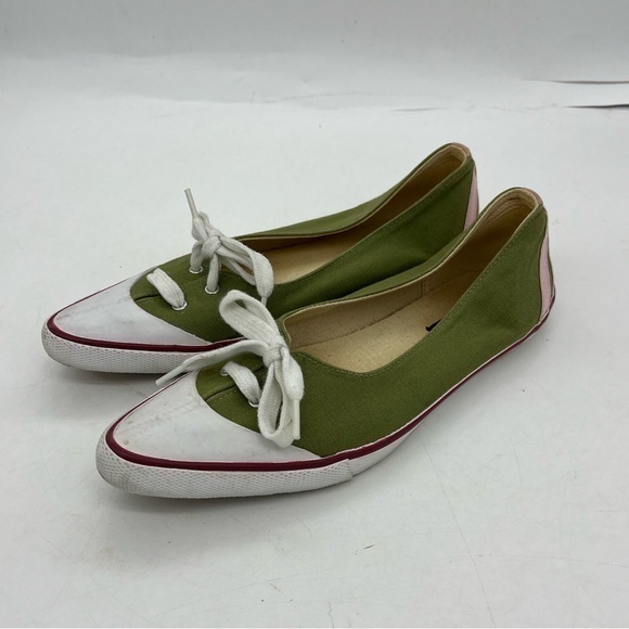 Extra Fine Sugar Women’s Retro Style Green Canvas Pointed Toe Sneaker Flats - Picture 4 of 15